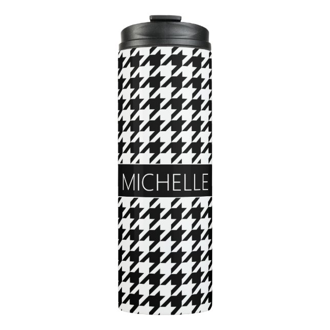 Personalized BW Houndstooth Thermal Tumbler (Front)