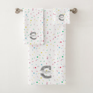  Personalized C Initial Silver Monogram Your Name Bath Towel Set