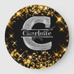 Personalized C Initial Silver Monogram Your Name Large Clock
