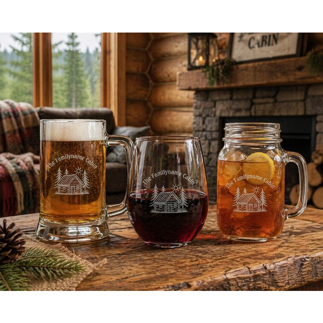 Personalized Cabin Etched Glassware Set (Creator Uploaded)