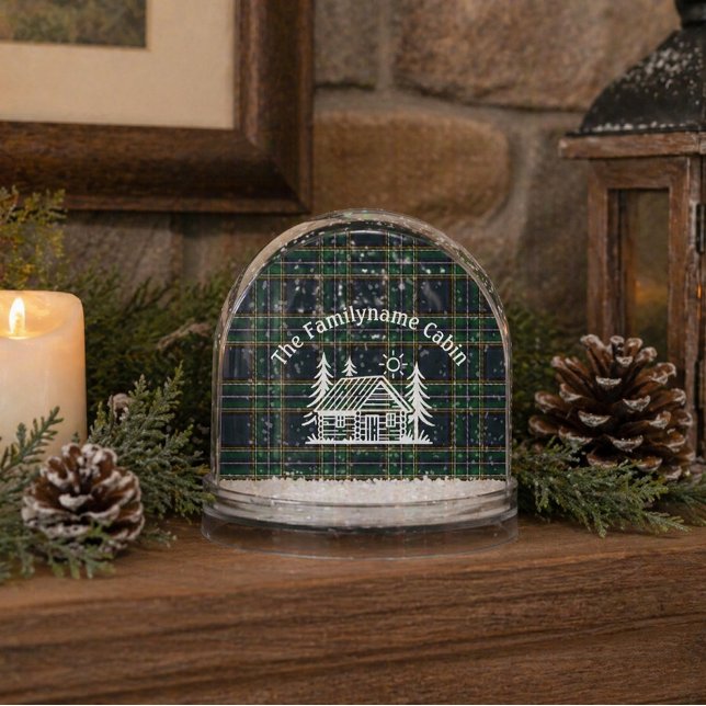 Personalized Cabin Snow Globe with Green Tartan  (Creator Uploaded)