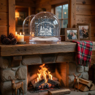 Personalized Cabin Snow Globe with Green Tartan 