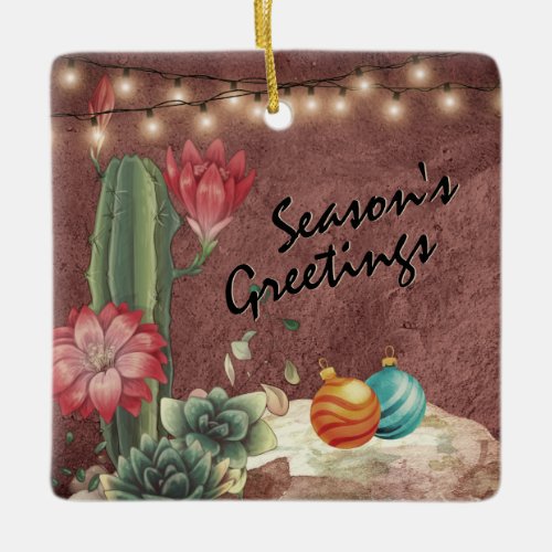 Personalized Cactus and Succulents Christmas Ceramic Ornament