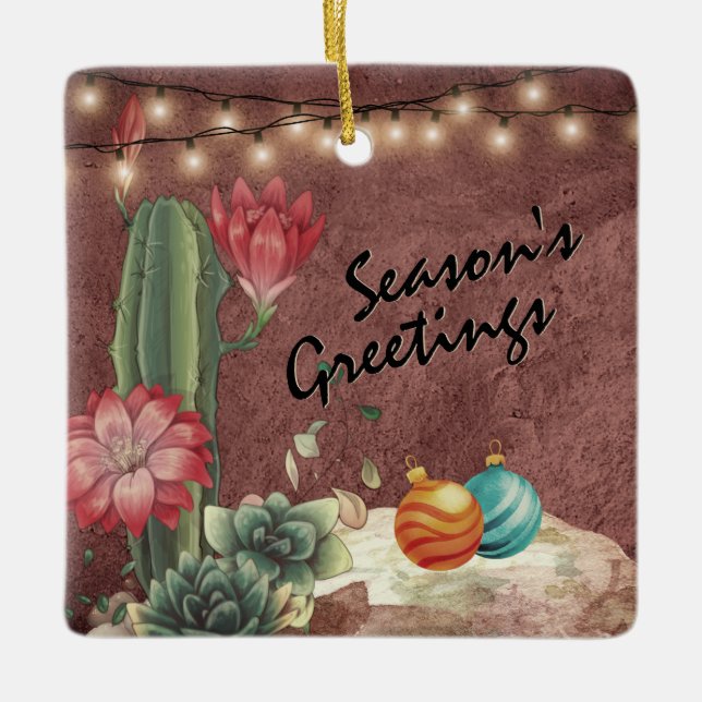 Personalized Cactus and Succulents Christmas Ceramic Ornament (Front)