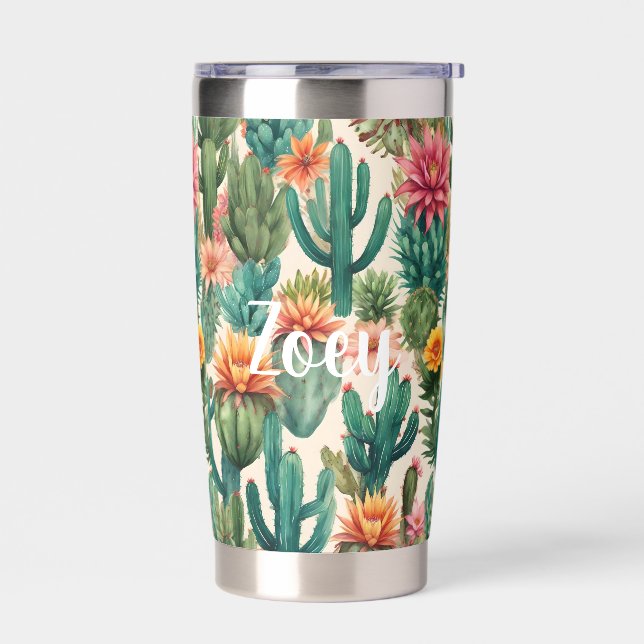 Personalized Cactus Art Print Insulated Tumbler (Left)