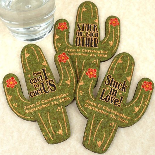 Personalized Cactus Cork Coaster Wedding Favor (Cactus)