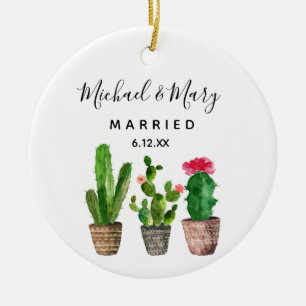 Personalized Cactus Married Newlywed Gift Ceramic Ornament
