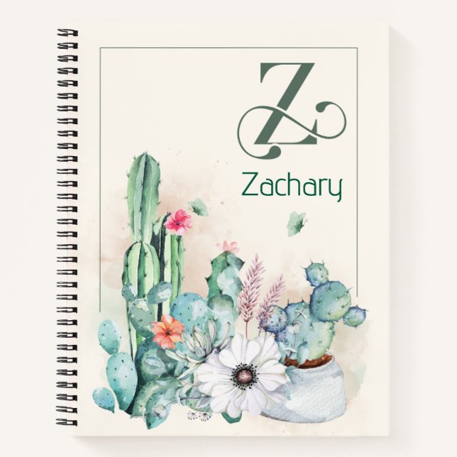 Personalized Cactus Monogram Notebook (Front)