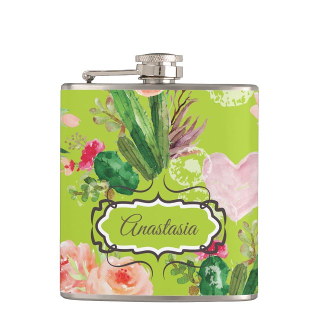 Personalized Cactus Pastel Flask (Front)