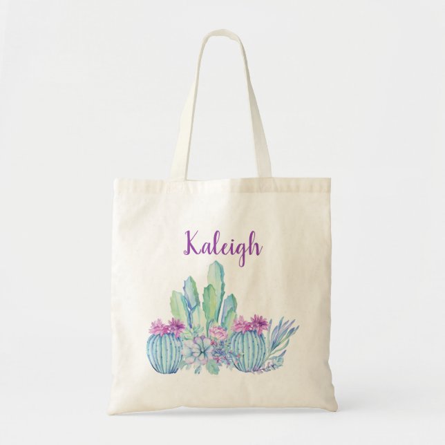Personalized Cactus Succulent Tote Bag (Front)
