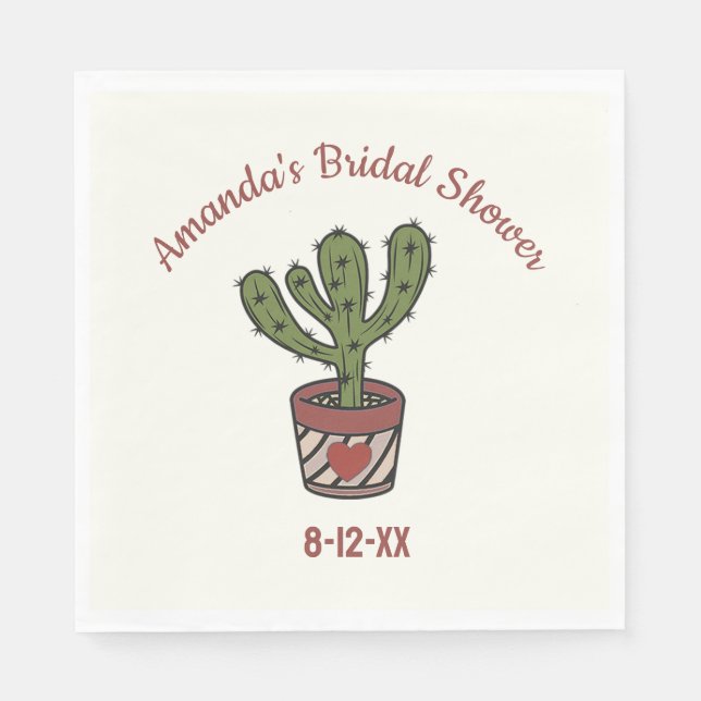 Personalized Cactus Theme Bridal Shower Matching Napkins (Front)