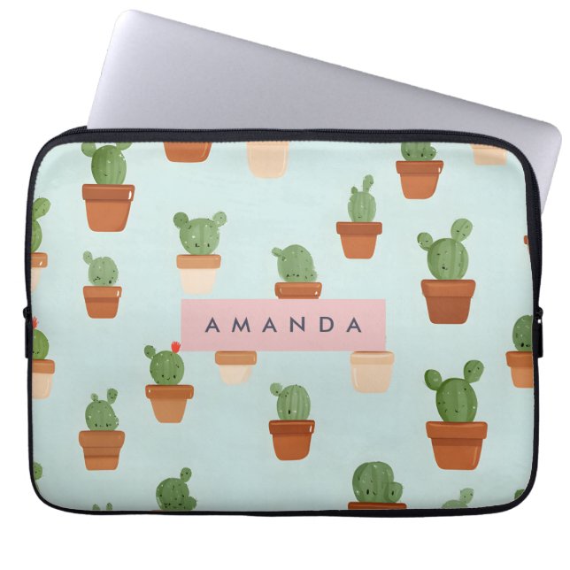 Personalized Cactus with Terracotta Pots Laptop Sleeve (Front)