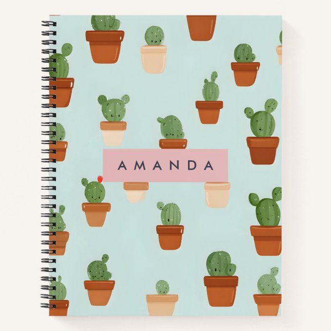 Personalized Cactus with Terracotta Pots Notebook (Front)