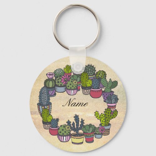 Personalized Cactus Wreath Keychain