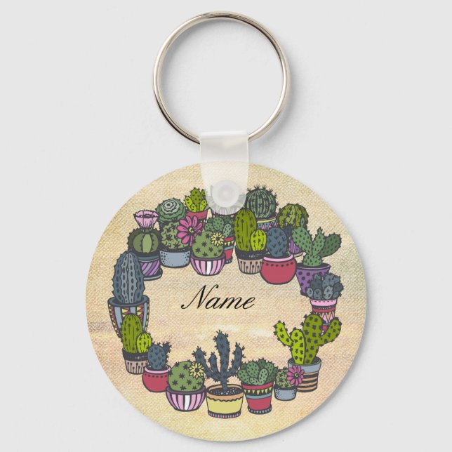 Personalized Cactus Wreath Keychain (Front)