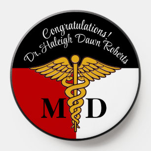 Personalized Caduceus Symbol Black, Red, and White PopSocket