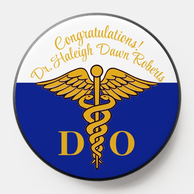 Personalized Caduceus Symbol Blue, White, and Gold PopSocket (Popsocket)