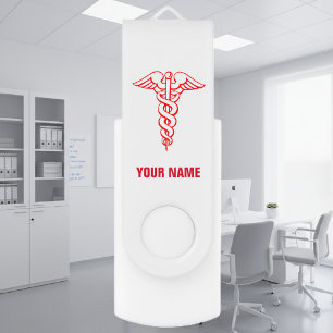 Personalized caduceus symbol USB pen flash drive