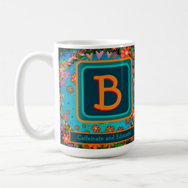 Personalized Caffeinate & Educate Teacher Initial  Coffee Mug (Left)