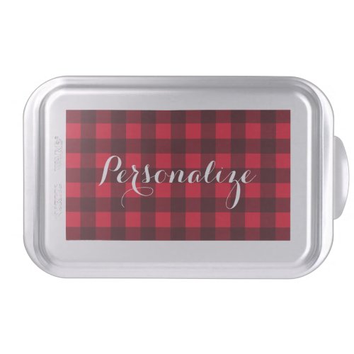 Personalized cake pan with buffalo plaid design