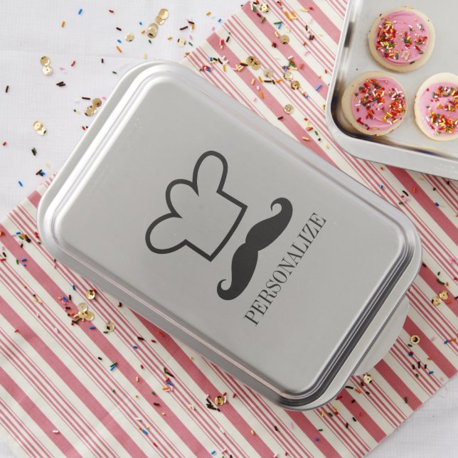 Personalized cake pan with chef hat and mustache (In Situ)