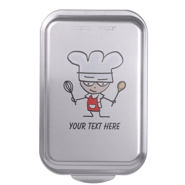 Personalized cake pan with funny chef cartoon (Front Vertical)