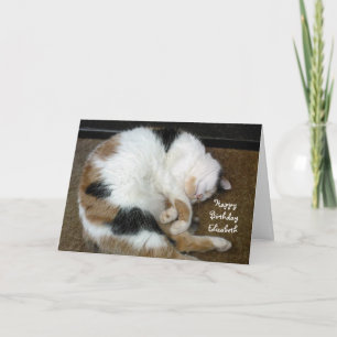 Personalized Calico cat curled up asleep Birthday Card