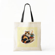 Personalized Calico Cat Reading Tote Bag