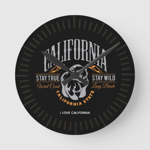 Personalized CALIFORNIA STATE Stay True Wild Bear Round Clock