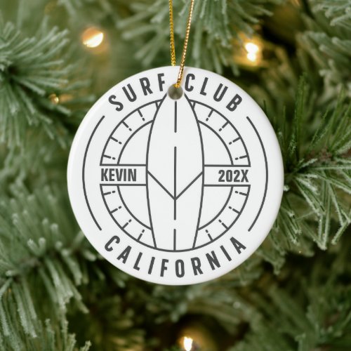 Personalized California Surf Club Christmas Ceramic Ornament
