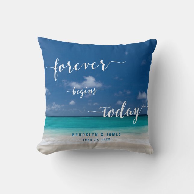 Personalized Calligraphy Beach Wedding Pillows (Front)