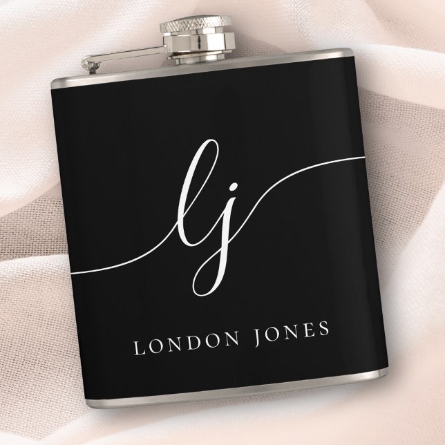 Personalized Calligraphy Black Bachelorette Flask (Creator Uploaded)