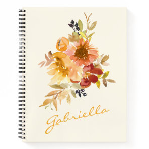 Personalized Calligraphy Boho Watercolor Floral Notebook