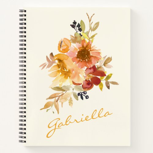 Personalized Calligraphy Boho Watercolor Floral Notebook