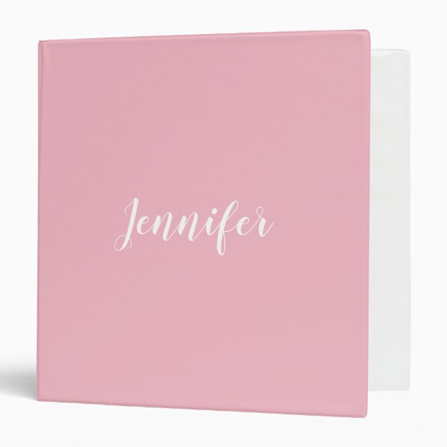 Personalized Calligraphy Jennifer Name Design Pink 3 Ring Binder (Front/Inside)