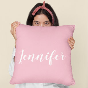 Personalized Calligraphy Jennifer Name Design Pink Throw Pillow