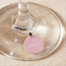 Personalized Calligraphy Jennifer Name Design Pink Wine Glass Charm