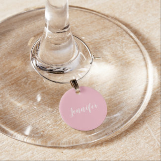 Personalized Calligraphy Jennifer Name Design Pink Wine Glass Charm