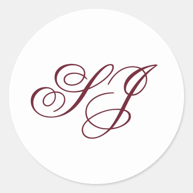 Personalized Calligraphy Monogram Wedding Classic Round Sticker (Front)