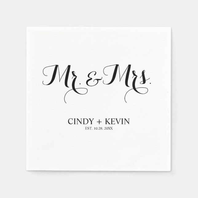 Personalized Calligraphy Mr and Mrs Wedding Paper Napkins (Front)