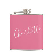 Personalized Calligraphy Name Pink Bachelorette  Flask at Zazzle