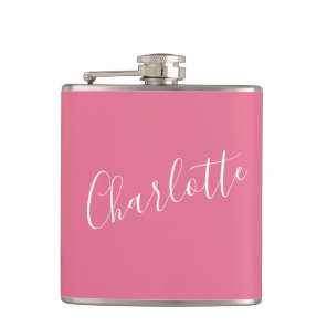 Personalized Calligraphy Name Pink Bachelorette  Flask