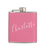 Personalized Calligraphy Name Pink Bachelorette  Flask