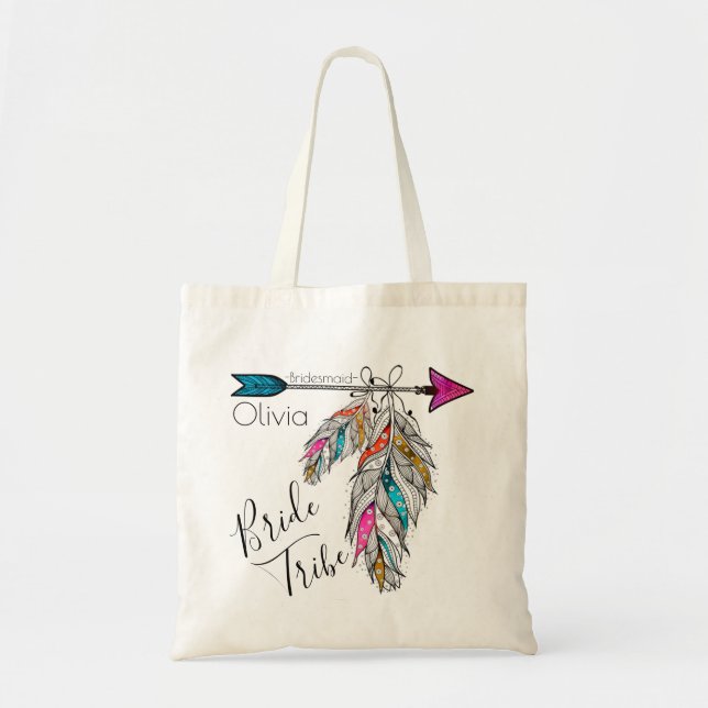 Personalized Calligraphy Native Bride Tribe Arrow Tote Bag (Front)