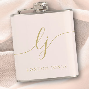 Personalized Calligraphy Pink Gold Bachelorette Flask