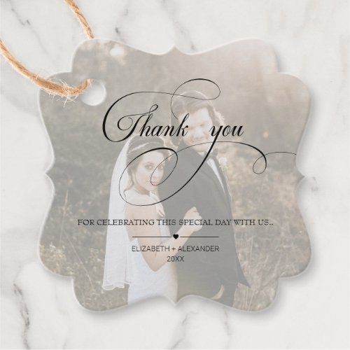 Personalized Calligraphy Script Photo Wedding Favor Tags