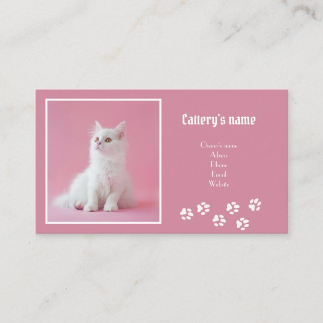 Personalized Calling Card For Cattery Soft Pink (Front)