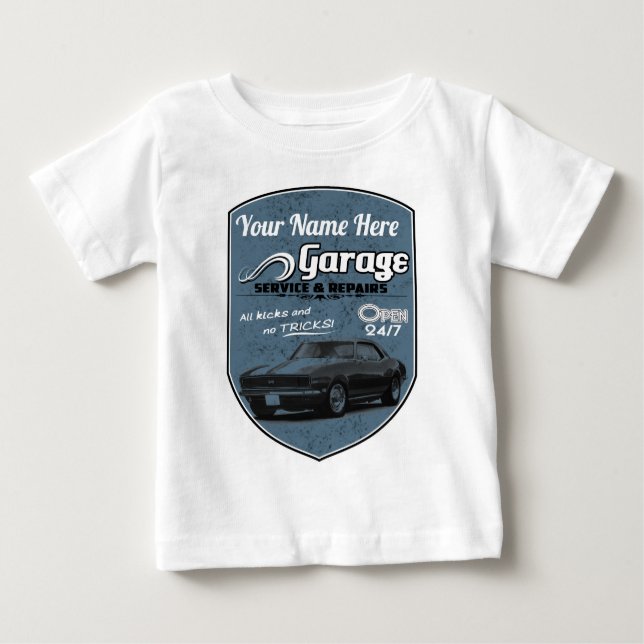 Personalized Camaro Garage Baby T-Shirt (Front)
