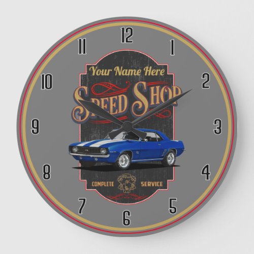 Personalized Camaro Speed Shop Blue Large Clock