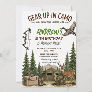 Personalized Camo Boy Hunting Birthday Invitation
